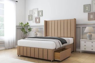 Sloomy Melbourne Dumfries Divan Set 2 Drawers-54 Wingback-Footboard in Light Brown | Size: Small Double