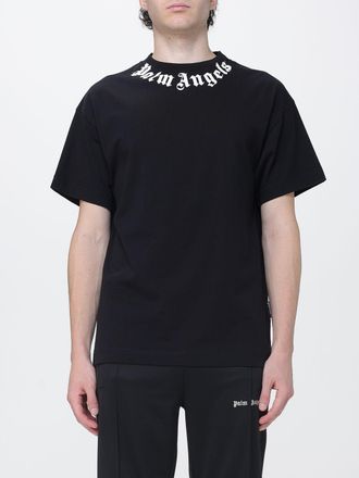 Palm Angels T-shirt in cotone con logo stampato e spalle cadute