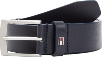Tommy Hilfiger Lederg&uuml;rtel TOMMY HILFIGER ADAN 3.5 cm breit EXT, Herren, Gr. 11,5, blau (space blau), Rindsleder, unifarben, G&uuml;rtel Lederg&uuml;rtel, Metalllogopatch, Ein