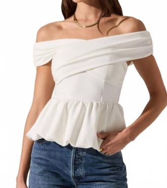 Astr Tennille Off Shoulder Peplum Top In White