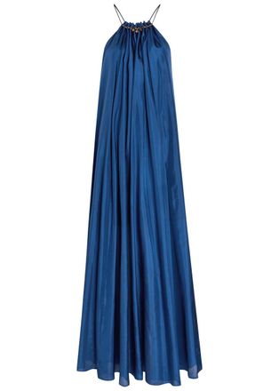 Zimmermann Aster Gathered Silk Maxi Dress - Dark Blue - 4 (UK 16 / XL)