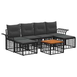 vidaXL Conjunto De Sof&aacute;s De Exterior 7 Pcs Negro Y Gris Oscuro Vidaxl