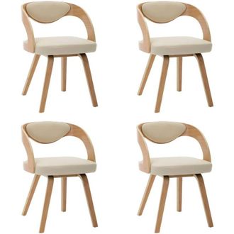 vidaXL Vidaxl - Sillas De Comedor 4 Uds Madera Curvada Y Cuero Sint&eacute;tico Crema