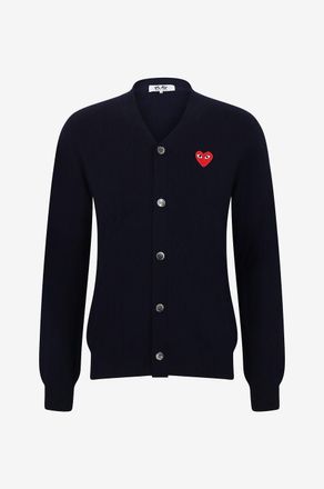 Comme Des Garçons Geknöpfter Cardigan aus Wolle mit V-Ausschnitt Red Heart