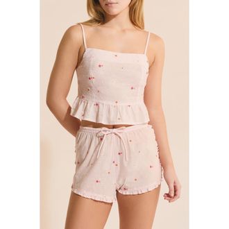 Etam Oria Swiss Dot Peplum Pajama Top in Pink at Nordstrom, Size X-Small