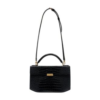 Toteme Handbags, female, Black, Size: ONE SIZE Clip Croco-Embossed Top Handle