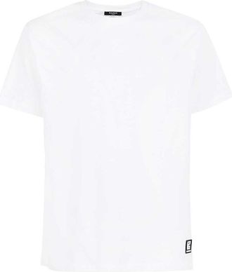 Balmain Witte Ruglogo Print Katoenen Jersey T-Shirt