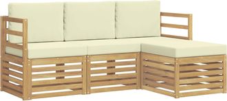vidaXL Conjunto De Sof&aacute;s De Exterior 4 Uds. Blanco Y Crema Poli&eacute;ster Vidaxl