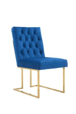 Life Interiors Single Siena Luxury Tufted Velvet Dining Chair with Gold Frame in Blue