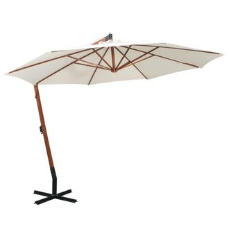 vidaXL Sombrilla Colgante Con Palo De Madera Blanca 350 Cm Vidaxl