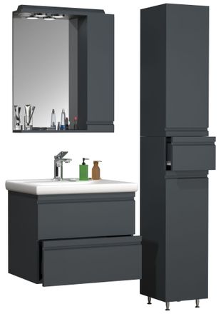 ebuy24 Ebuy24 - Vcm 4 Unids Lavabo Lavabo 60 Cm Muebles De Ba&ntilde;o Conjunto Lavabo Maniobrable Caj&oacute;n Espejo Gabinete Alto Gabinete Silora L (antracita)