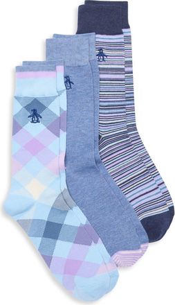 Original Penguin Skinny Stripe Assorted 3-Pack Crew Socks in Navy at Nordstrom Rack