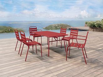 Vente-Unique Sala da pranzo da giardino un tavolo L.160 cm 2 poltrone impilabili e 4 sedie impilabili in Metallo Rosso - MIRMANDE di MYLIA