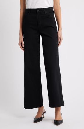 Paige Anessa High Waist Wide Leg Jeans in Black Shadow at Nordstrom, Size 27P