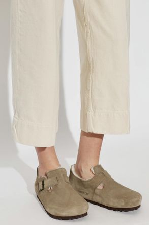 Birkenstock London Shearling Suede Shoes, Womens, Beige