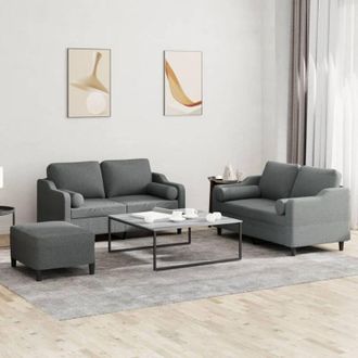 vidaXL Juego De Sof&aacute;s Con Cojines 3 Piezas Tela Gris Oscuro Vidaxl