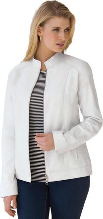Jessica London Zip Front Leather Jacket in White at Nordstrom, Size 32