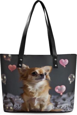 Generic Chihuahua with Hearts Bubbles Tote Bags for Women Cute Shoulder Purses Handbags