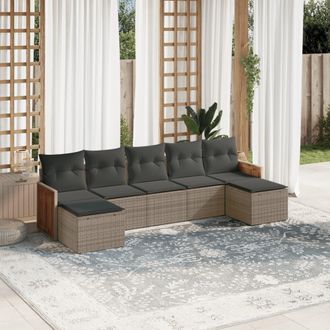vidaXL Vidaxl - Set De Sof&aacute;s De Jard&iacute;n 7 Piezas Con Cojines Rat&aacute;n Pe Gris