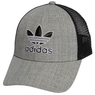 adidas Originals Mens Icon Trucker Structured Precurve Snapback Cap, Heather Grey/Black/White, One Size