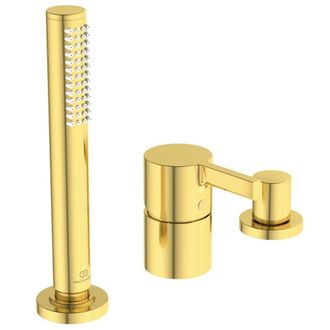 Ideal Miscelatore Bordo Vasca 3 Fori Joy Senza Bocca Oro Spazzolato Con Doccetta A Comando E Deviatore Ideal Standard