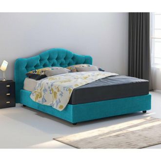 Dmora Cama Matrimonial Alfer, Colch&oacute;n Incluido, Hecho En Italia, Azul