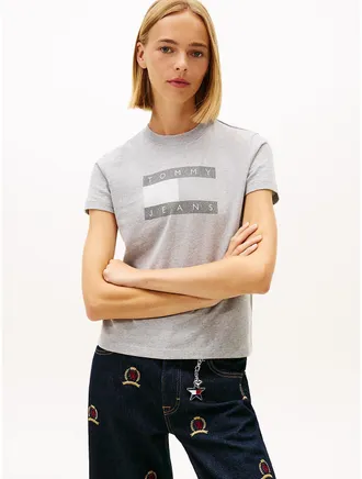 Tommy Hilfiger Womens Tommy Jeans Weathered Flag Logo T-Shirt - Grey - XL