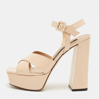 Sergio Rossi Beige Patent Leather Crisscross Ankle Strap Sandals