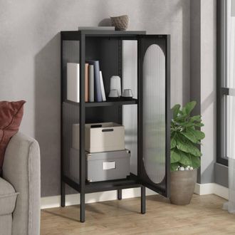 Berkfield Home Sideboard Black 40x35x105 cm Glass & Steel | Size: 40 x 35 x 105 cm