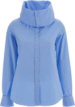7 For All Mankind Sky Blue High-Neck Cotton Poplin Shirt