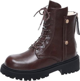 Generic Ladies Ankle Boots Warm Winter Booties Stylish Solid Color Flat Low Heel Fleece Lined Comfortable Classic Lace Up Ankle Walking Boots Party Office