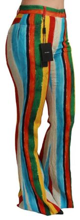 Dolce & Gabbana Womens Multicolor Flared Riga Pittorica Pants Cotton Viscose Elastane