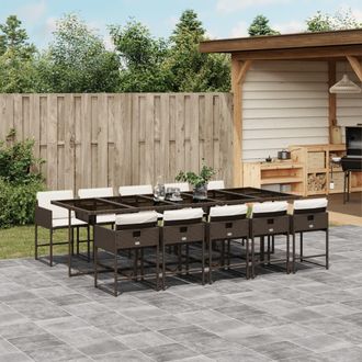 vidaXL Set Comedor De Jard&iacute;n 11 Pzas Y Cojines Rat&aacute;n Sint&eacute;tico Marr&oacute;n Vidaxl