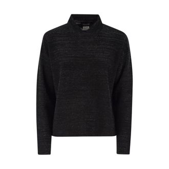 Fabiana Filippi Round-neck Knitwear, female, Black, Size: XS Cotton and Lurex Polo Neck Sweater