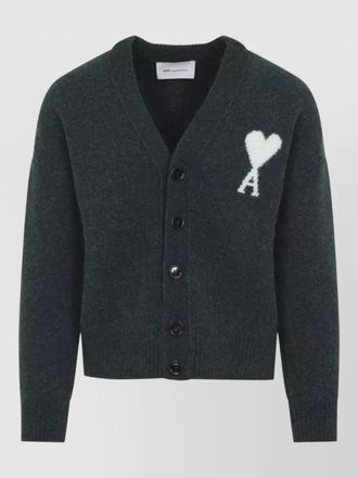 Ami alpaca wool fine-knit v-neck cardigan