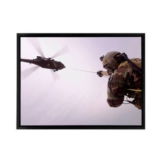 Artery8 Military Afghan Army UH 60 Hawk Helicopter Framed Canvas Wall Art Print in Grey | Size: W24 x H32