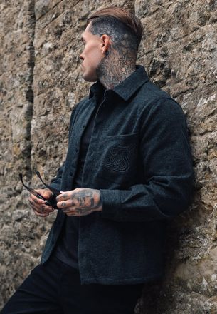 Siksilk Hombres Gris Marmoleado Overshirt XXL