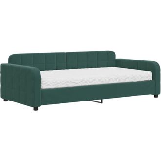 vidaXL Vidaxl - Sof&aacute; Cama Con Colch&oacute;n Terciopelo Verde Oscuro 100x200 Cm