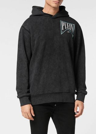 Philipp Plein Felpa con cappuccio in cotone con logo di strass e spalle cadute