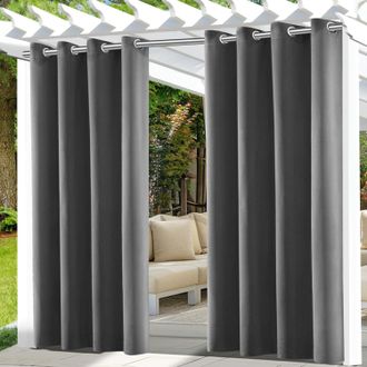 Gabrielle Cortinas Impermeables Para Exterior, Juego De 2 Cortinas Para P&eacute;rgola Con Ojales En La Parte Superior, Opacas Para Exterior, Para Patio Interior Y Ext