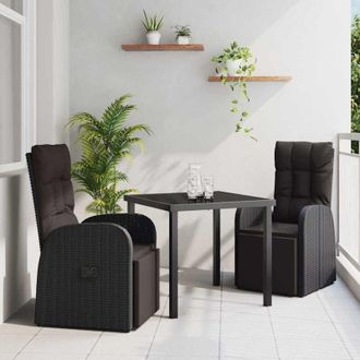 vidaXL Conjunto De Comedor De Jard&iacute;n 3 Pcs Negro Rat&aacute;n Sint&eacute;tico Vidaxl