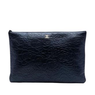 Chanel Pre-owned Clutches, female, Blue, Size: ONE SIZE Pre-owned Embossed Lambskin Clutch
