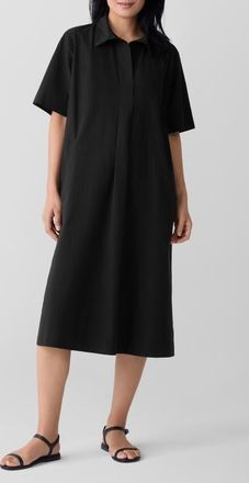 Eileen Fisher Classic Organic Cotton Poplin Midi Shirtdress in Black at Nordstrom, Size Small