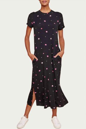 Sugarlips Mika Floral-Print Stretch-Jersey T-Shirt Midi Dress In Pink/black