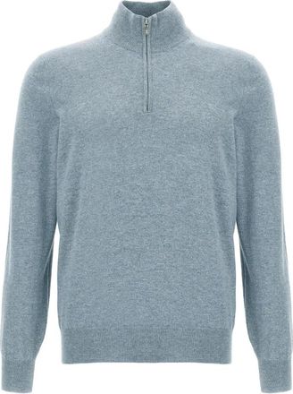 Brunello Cucinelli Cashmere Knitwear, male, Blue, L, Half-zip Jumper