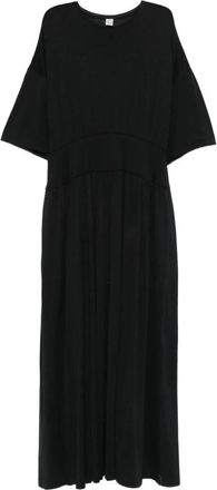 Toteme Jurk met korte mouwen en plooien- midi-lengte - Dames - Casual kleedjes - Zwart - S - Kleedjes