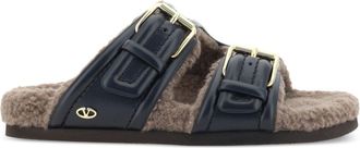 Valentino Garavani Fussfriend slides - women - Calf Leather/Sheep Skin/Shearling/Rubber - 36.5 - Black