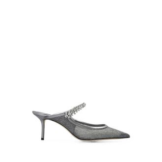 Jimmy Choo London Bing 65 Mules - Dames - Muiltjes - Grijs - 37 1/2 EU - Nylon - Schoenen