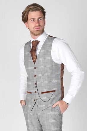 PAUL ANDREW Francis Check Grey Waistcoat