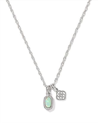 Kendra Scott Womens Mini Elisa Dira Necklace In Rhodium Green Lab Grown Opal